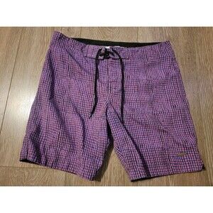 Parke & Ronen Swim Trunks Mens 30 Plaid Lined Shorts Adjustable Waist Purple